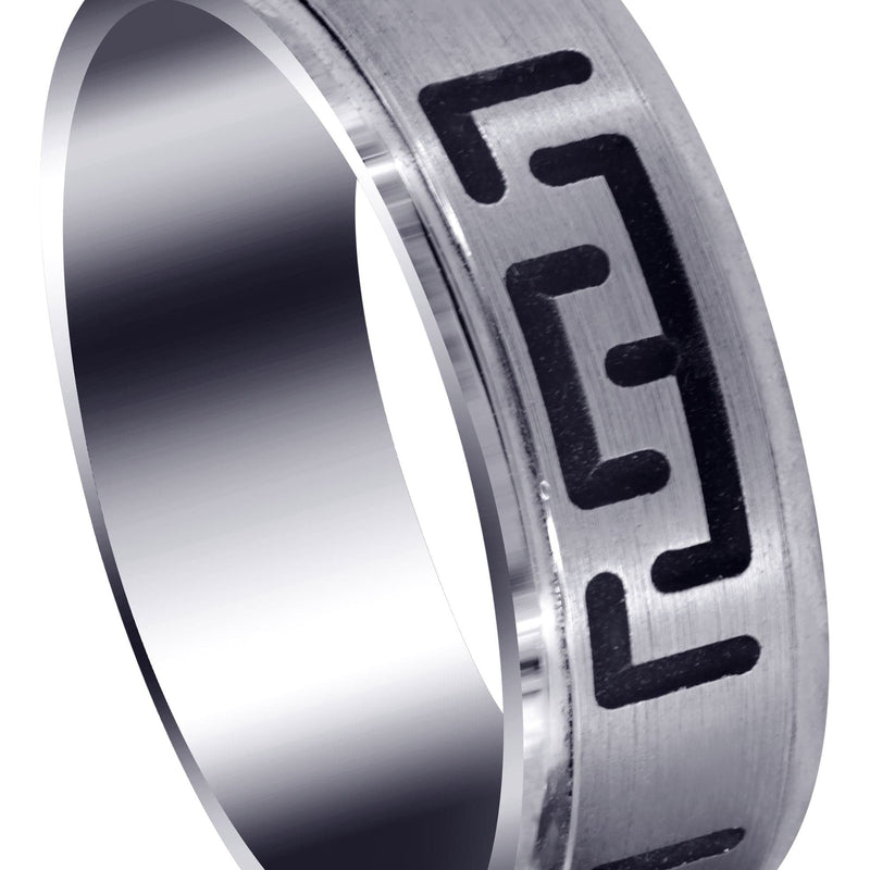 Fancy Carved Contemporary Mens Wedding Band | Satin / High Polish Finish (Adrian)