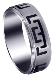 Fancy Carved Contemporary Mens Wedding Band | Satin / High Polish Finish (Adrian)