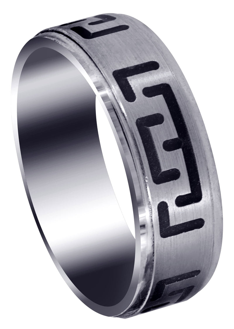 Fancy Carved Contemporary Mens Wedding Band | Satin / High Polish Finish (Adrian)
