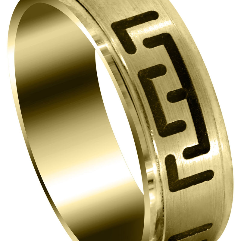 Yellow Gold Fancy Carved Contemporary Mens Wedding Band | Satin / High Polish Finish (Adrian)