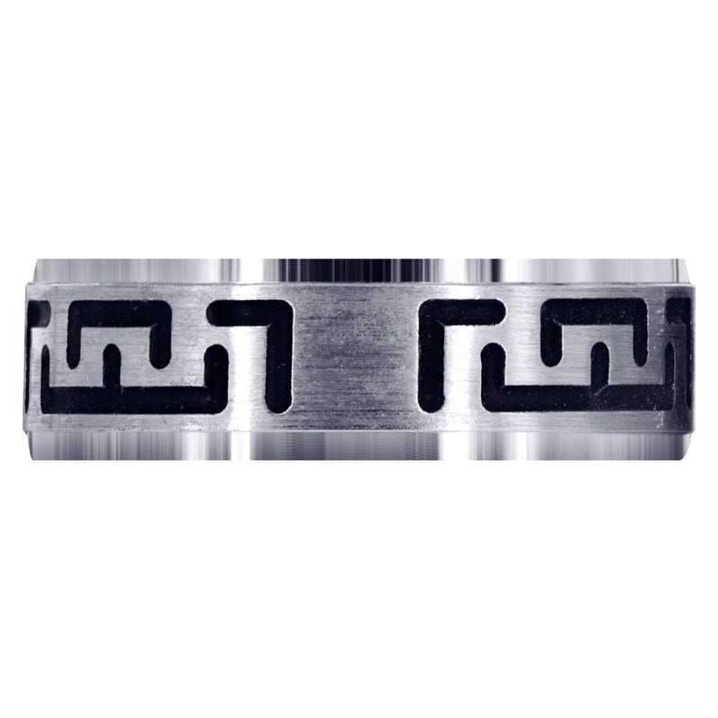 Fancy Carved Contemporary Mens Wedding Band | Satin / High Polish Finish (Adrian)