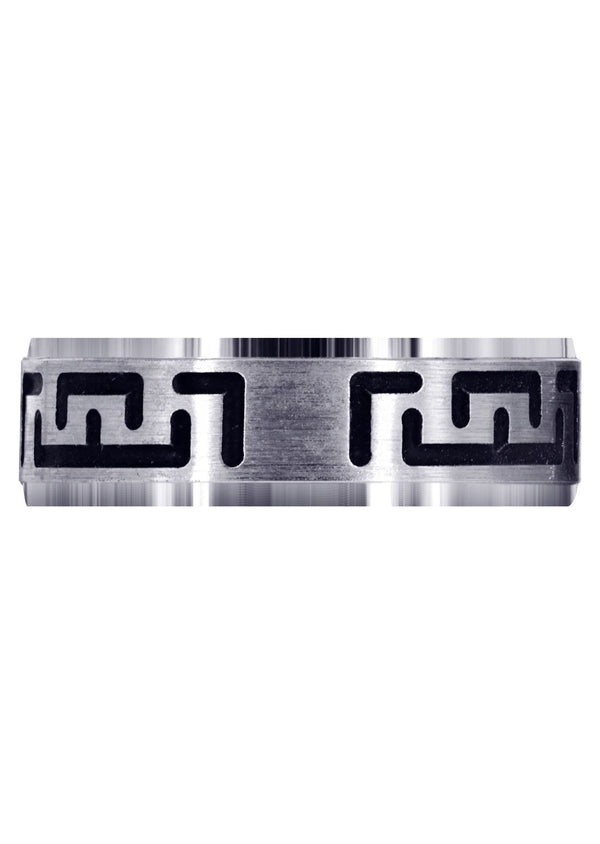 Fancy Carved Contemporary Mens Wedding Band | Satin / High Polish Finish (Adrian)
