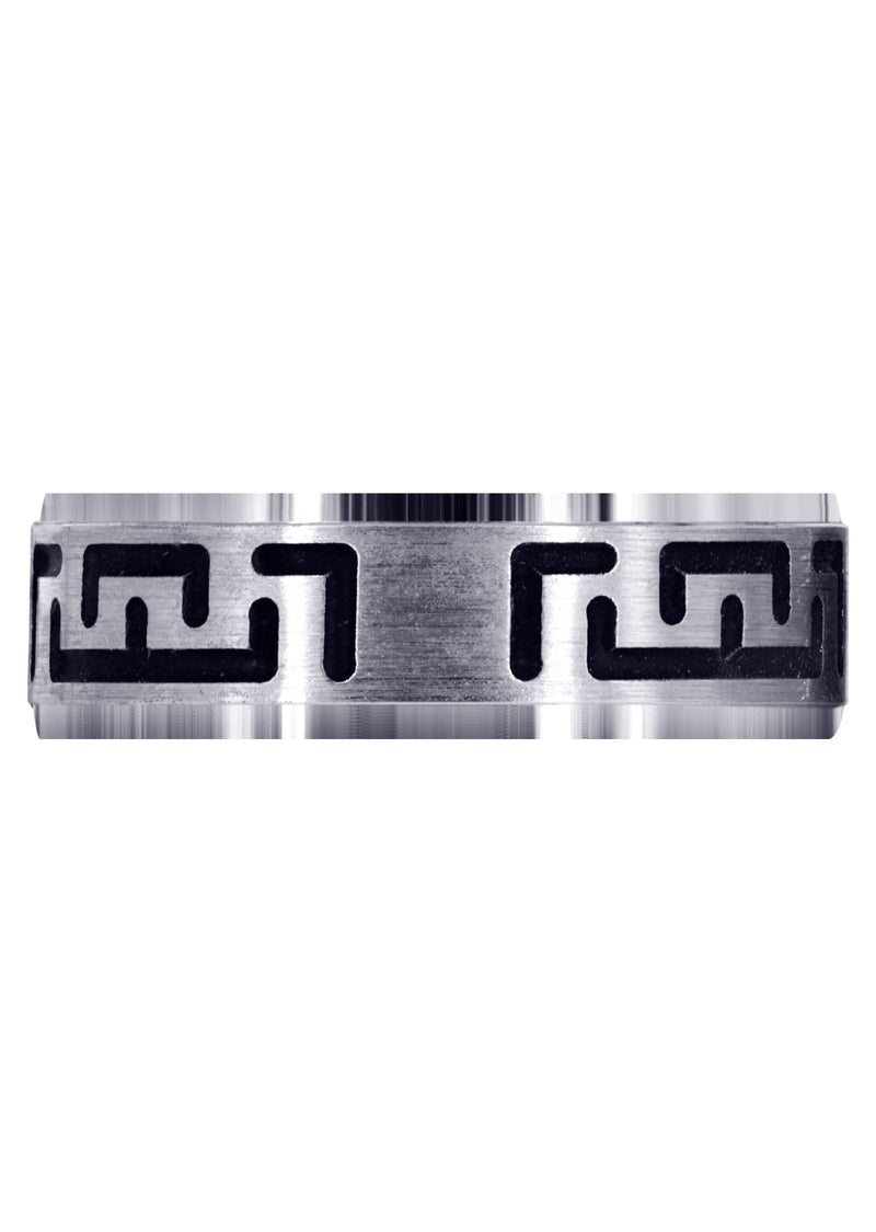 Fancy Carved Contemporary Mens Wedding Band | Satin / High Polish Finish (Adrian)