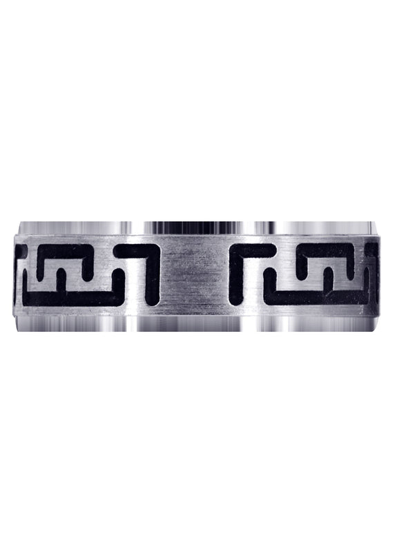 Fancy Carved Contemporary Mens Wedding Band | Satin / High Polish Finish (Adrian)