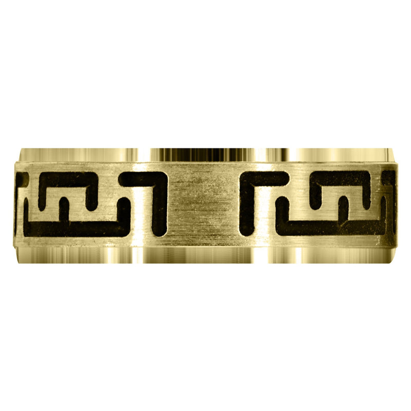 Yellow Gold Fancy Carved Contemporary Mens Wedding Band | Satin / High Polish Finish (Adrian)
