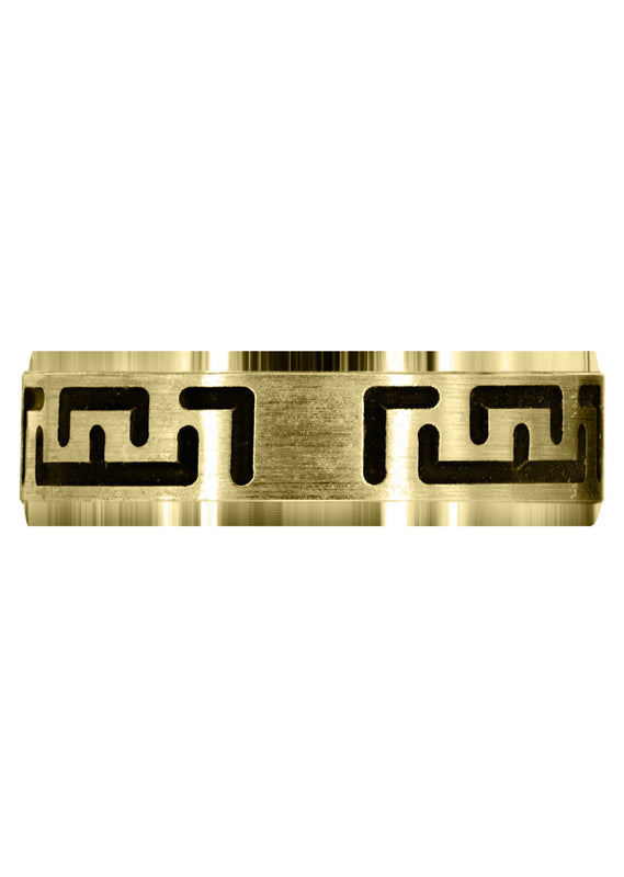 Yellow Gold Fancy Carved Contemporary Mens Wedding Band | Satin / High Polish Finish (Adrian)