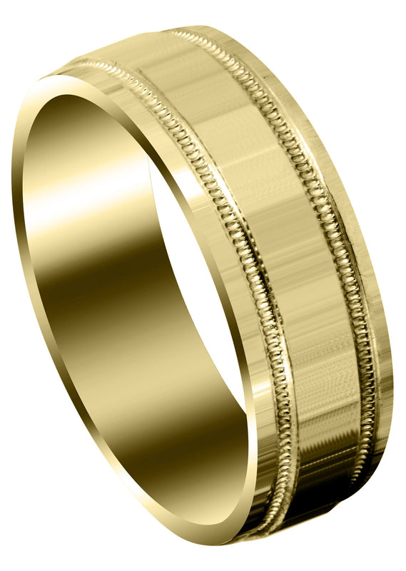 Yellow Gold Carved Simple Mens Wedding Band | High Polish Finish (Michael)