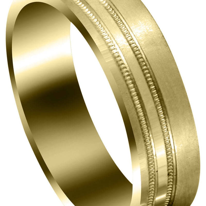 Yellow Gold Carved Simple Mens Engagement Ring | Satin Finish (Alexander)
