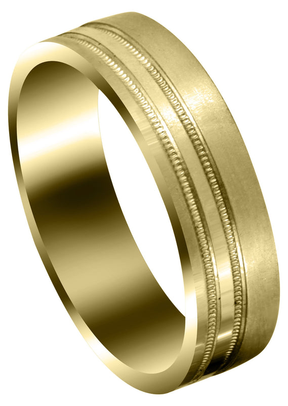 Yellow Gold Carved Simple Mens Engagement Ring | Satin Finish (Alexander)