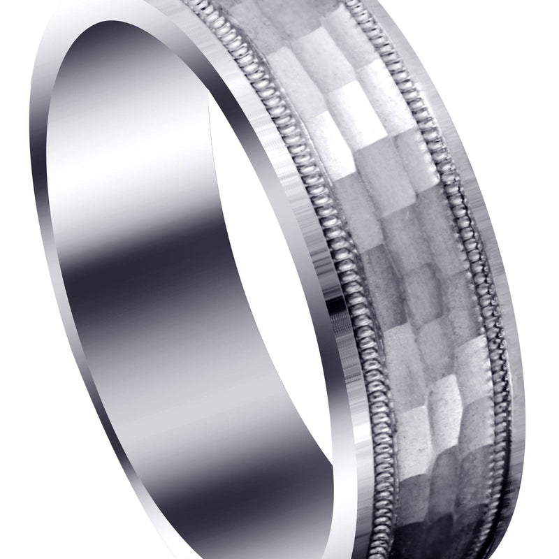 Carved Diamond Cut Mens Engagement Ring | Hammer Finish (James)