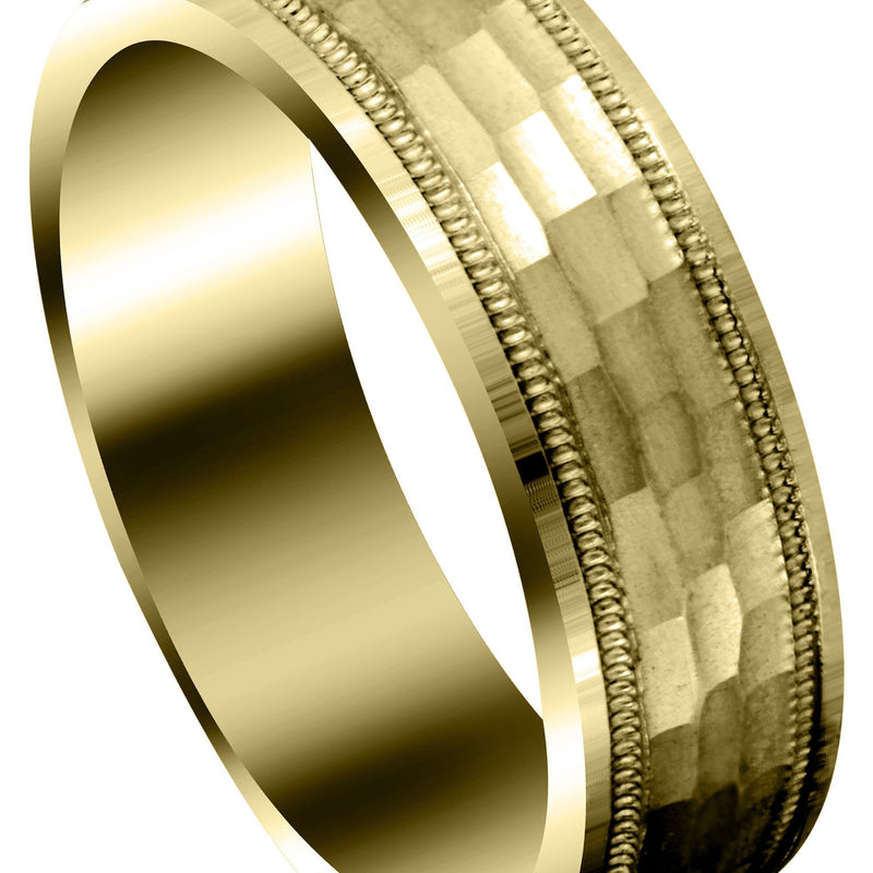 Yellow Gold Carved Diamond Cut Mens Engagement Ring | Hammer Finish (James)