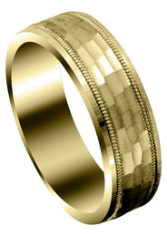 Yellow Gold Carved Diamond Cut Mens Engagement Ring | Hammer Finish (James)