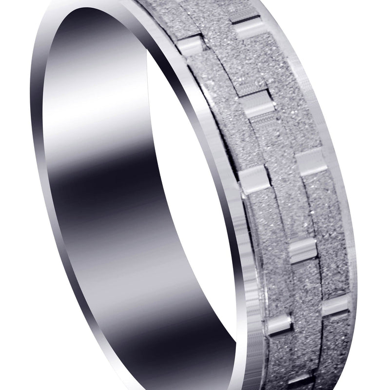 Fancy Carved Contemporary Mens Wedding Band | Stone Finish (William)