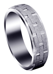 Fancy Carved Contemporary Mens Wedding Band | Stone Finish (William)