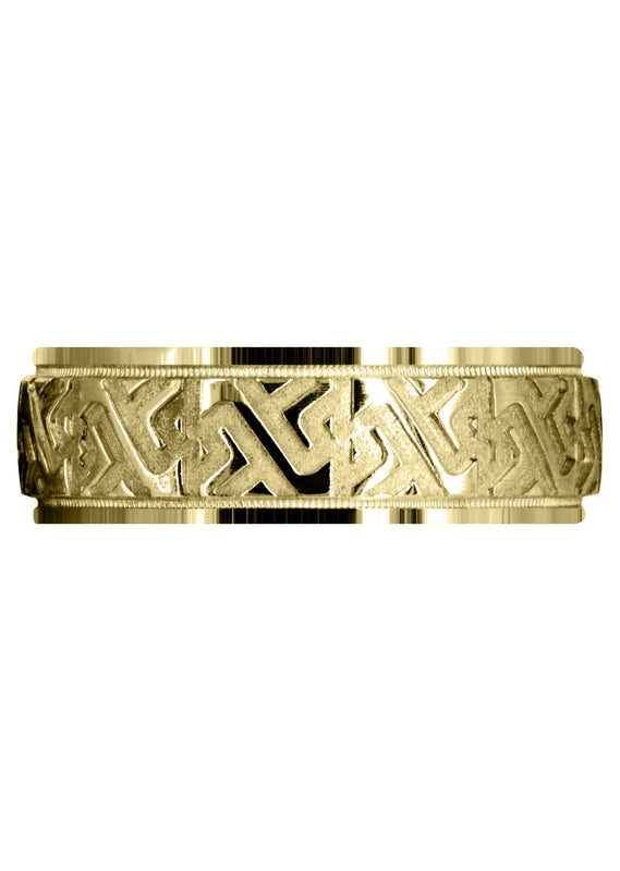 Yellow Gold Contemporary Unique Mens Wedding Band | Sand Blast / High Polish Finish (Jacob)