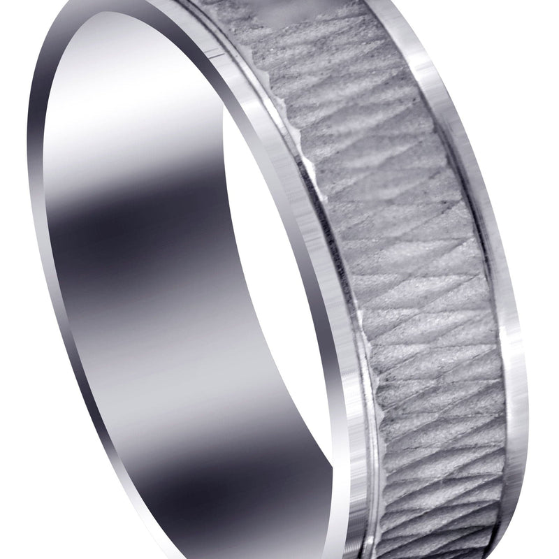 Fancy Carved Contemporary Mens Wedding Band | Sand Blast / High Polish Finish (Mason)