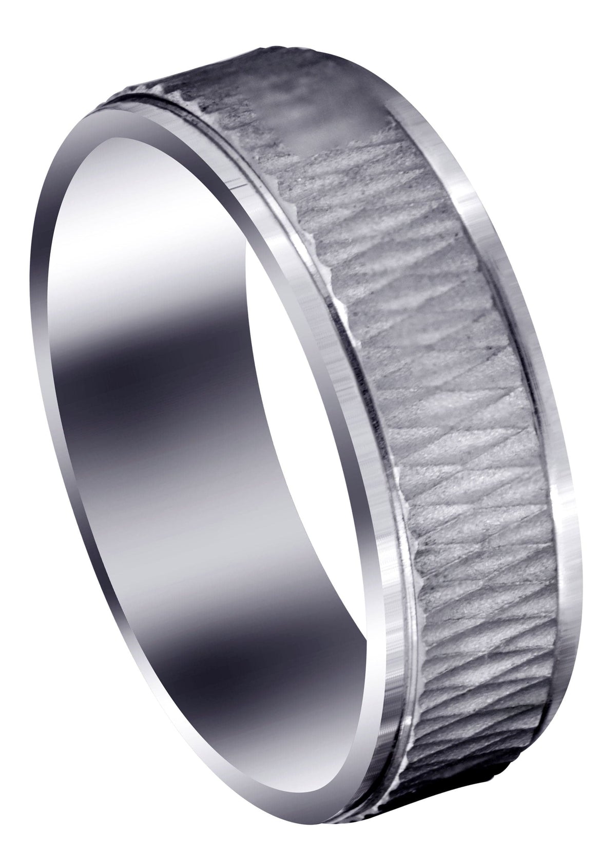 Fancy Carved Contemporary Mens Wedding Band | Sand Blast / High Polish Finish (Mason)