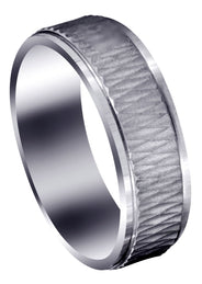 Fancy Carved Contemporary Mens Wedding Band | Sand Blast / High Polish Finish (Mason)