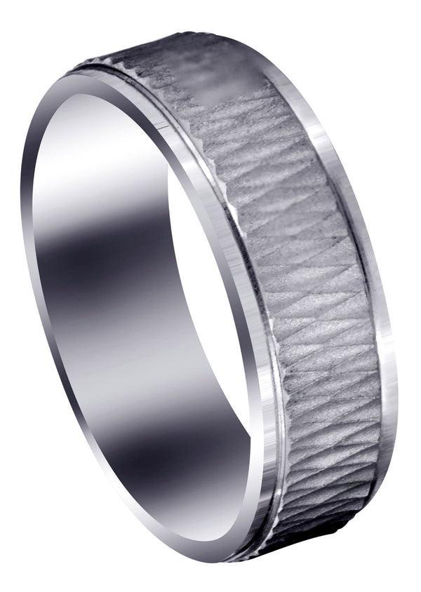 Fancy Carved Contemporary Mens Wedding Band | Sand Blast / High Polish Finish (Mason)
