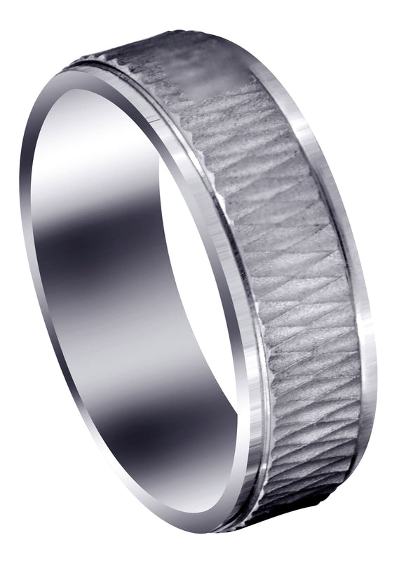 Fancy Carved Contemporary Mens Wedding Band | Sand Blast / High Polish Finish (Mason)