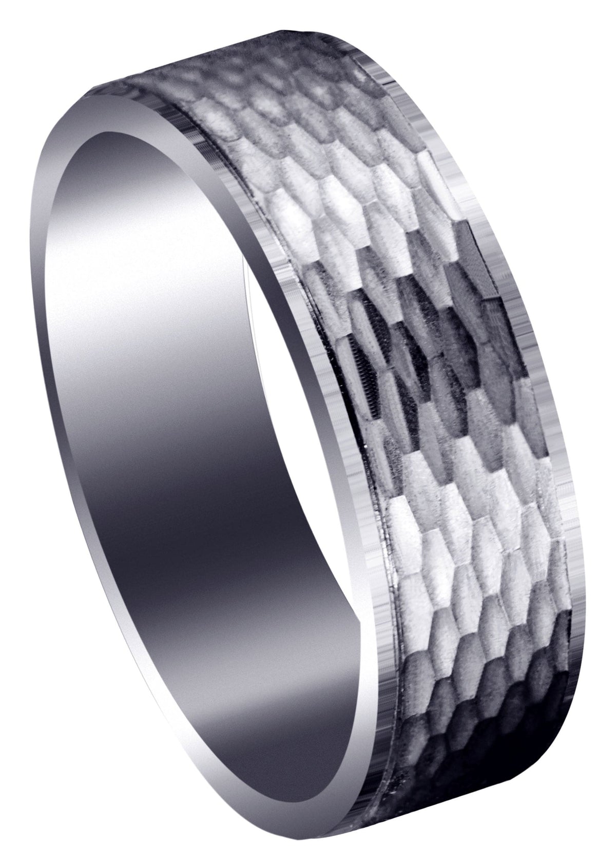 Fancy Carved Contemporary Mens Wedding Band | Satin / High Polish Finish (Owen)