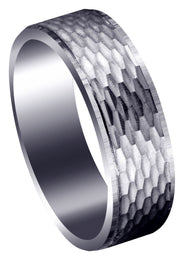 Fancy Carved Contemporary Mens Wedding Band | Satin / High Polish Finish (Owen)
