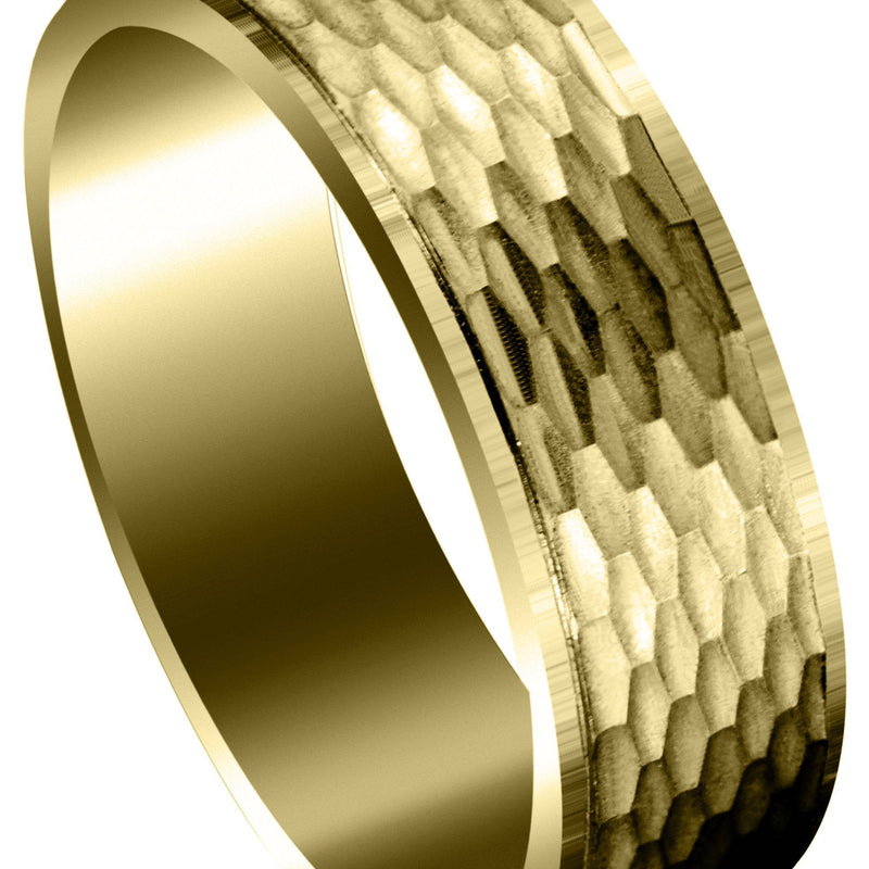 Yellow Gold Fancy Carved Contemporary Mens Wedding Band | Satin / High Polish Finish (Owen)