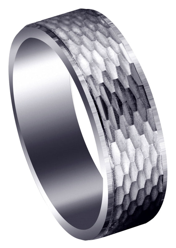 Fancy Carved Contemporary Mens Wedding Band | Satin / High Polish Finish (Owen)