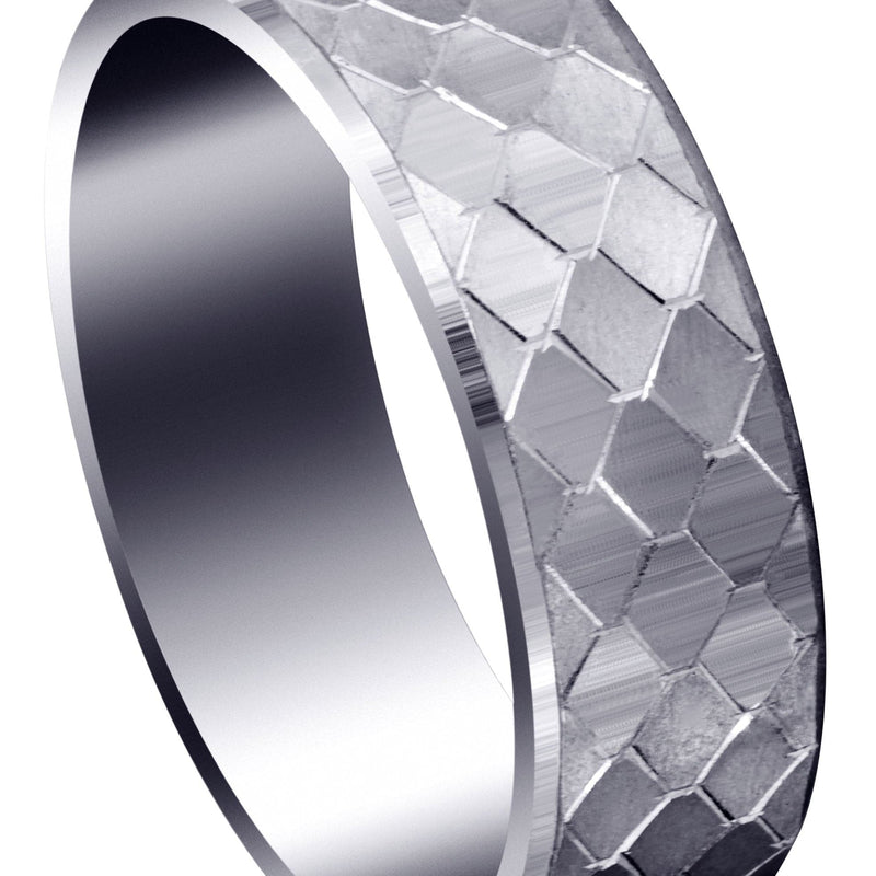 Fancy Carved Contemporary Mens Wedding Band | Satin / High Polish Finish (Sebastian)