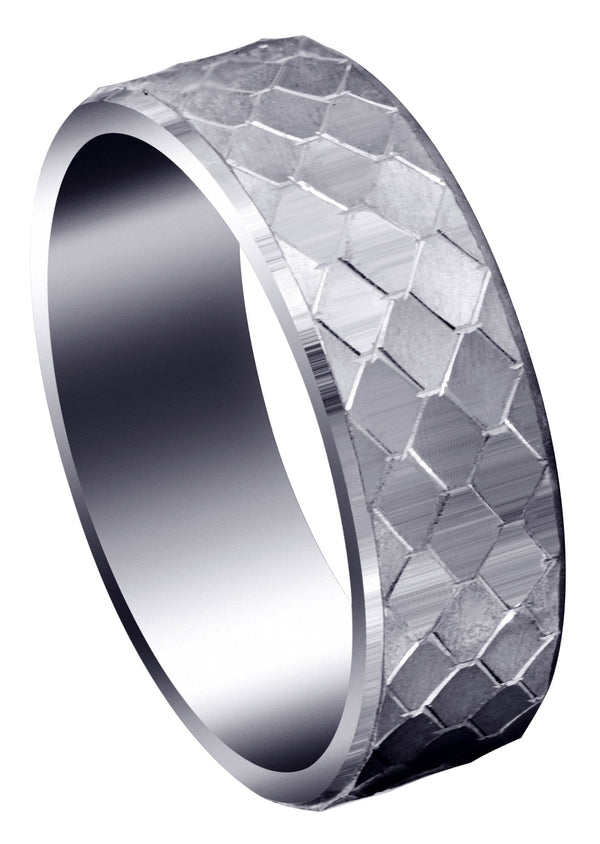 Fancy Carved Contemporary Mens Wedding Band | Satin / High Polish Finish (Sebastian)
