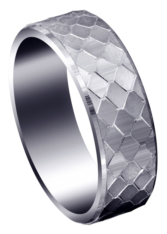 Fancy Carved Contemporary Mens Wedding Band | Satin / High Polish Finish (Sebastian)