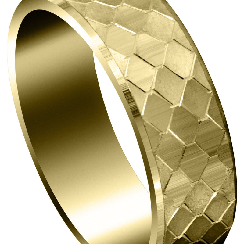 Yellow Gold Fancy Carved Contemporary Mens Wedding Band | Satin / High Polish Finish (Sebastian)