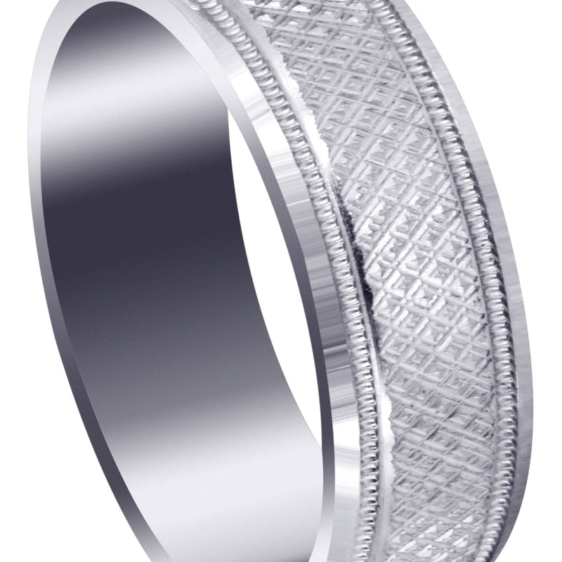 Fancy Carved Contemporary Mens Wedding Band | Diamond Cut Finish (Christopher)