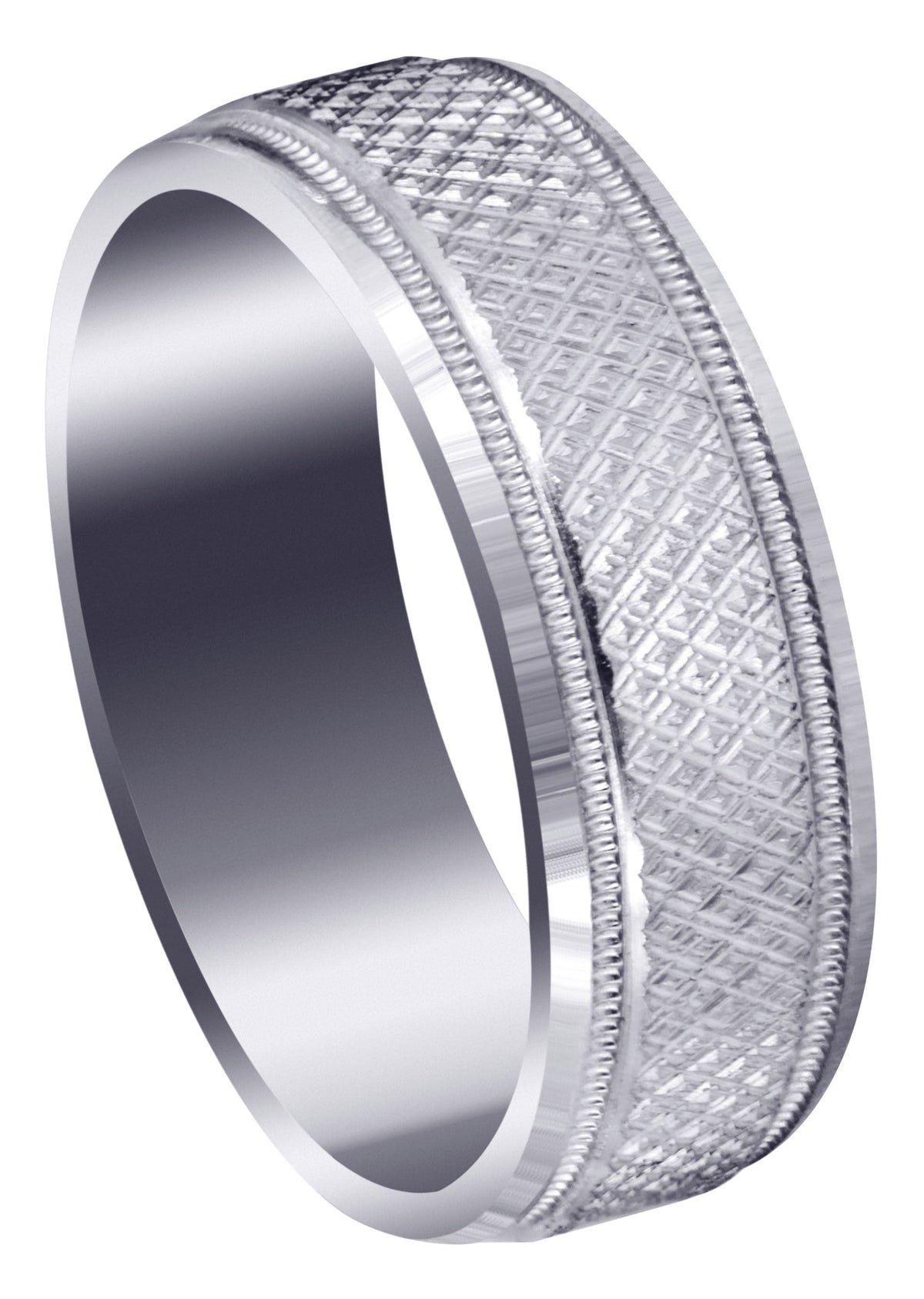 Fancy Carved Contemporary Mens Wedding Band | Diamond Cut Finish (Christopher)