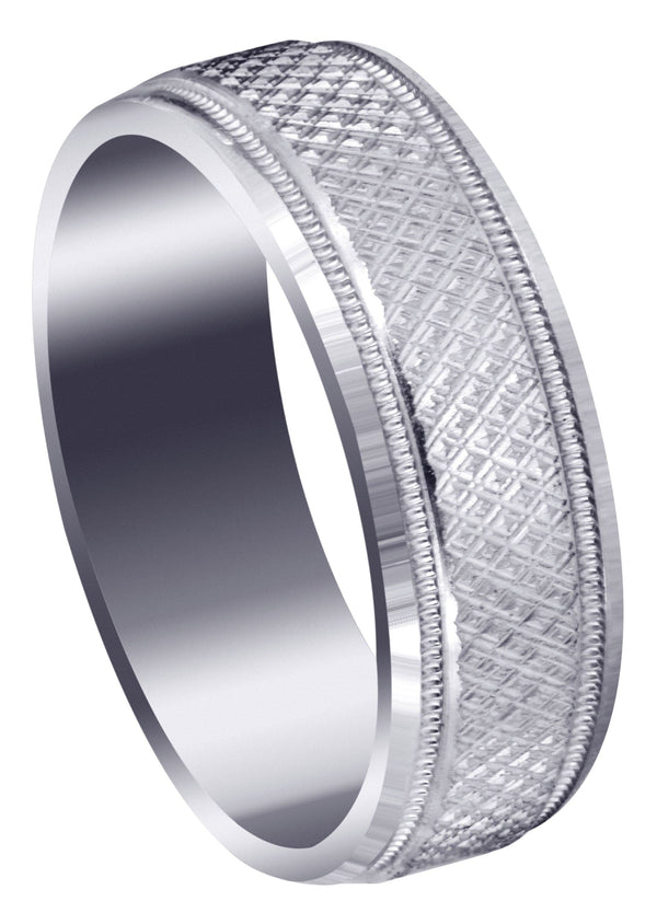 Fancy Carved Contemporary Mens Wedding Band | Diamond Cut Finish (Christopher)