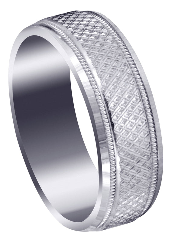 Fancy Carved Contemporary Mens Wedding Band | Diamond Cut Finish (Christopher)