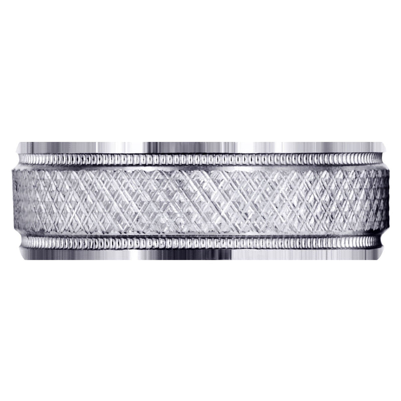Fancy Carved Contemporary Mens Wedding Band | Diamond Cut Finish (Christopher)