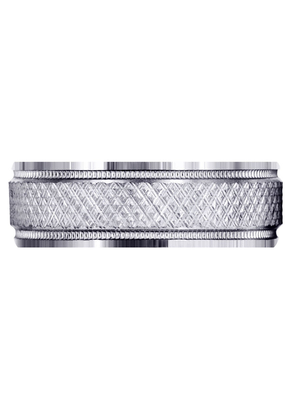 Fancy Carved Contemporary Mens Wedding Band | Diamond Cut Finish (Christopher)