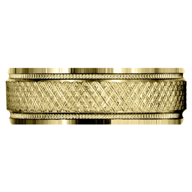 Yellow Gold Fancy Carved Contemporary Mens Wedding Band | Diamond Cut Finish (Christopher)