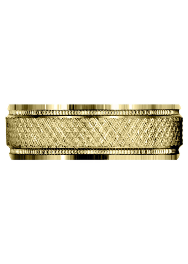 Yellow Gold Fancy Carved Contemporary Mens Wedding Band | Diamond Cut Finish (Christopher)
