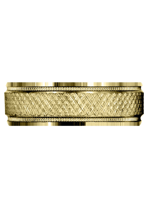 Yellow Gold Fancy Carved Contemporary Mens Wedding Band | Diamond Cut Finish (Christopher)