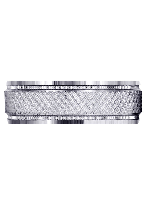 Fancy Carved Contemporary Mens Wedding Band | Diamond Cut Finish (Christopher)