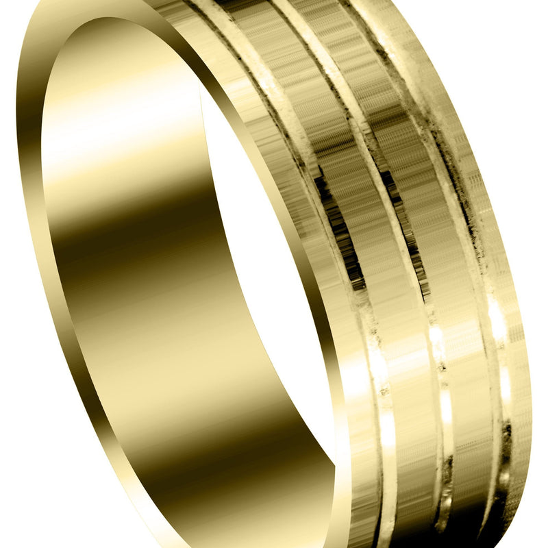 Yellow Gold Carved Simple Mens Wedding Band | Satin Finish (Liam)