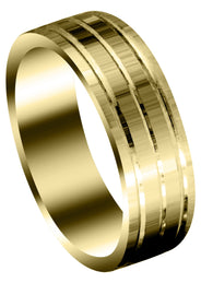 Yellow Gold Carved Simple Mens Wedding Band | Satin Finish (Liam)