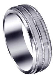 Carved Simple Mens Wedding Band | Cross Satin Finish (Noah)