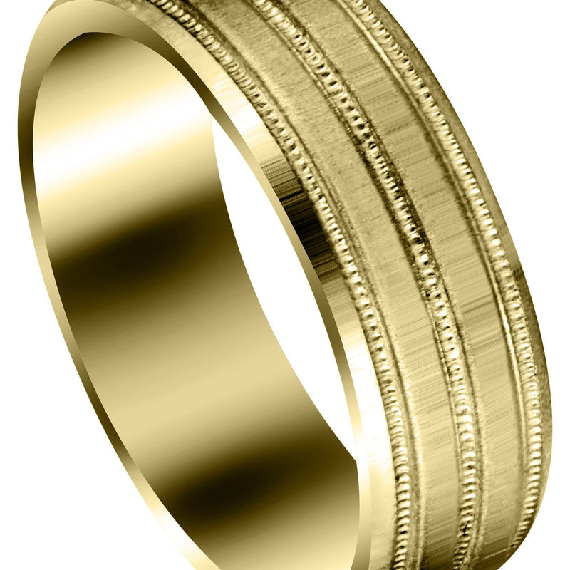Yellow Gold Carved Simple Mens Wedding Band | Cross Satin Finish (Noah)