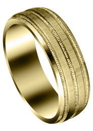 Yellow Gold Carved Simple Mens Wedding Band | Cross Satin Finish (Noah)