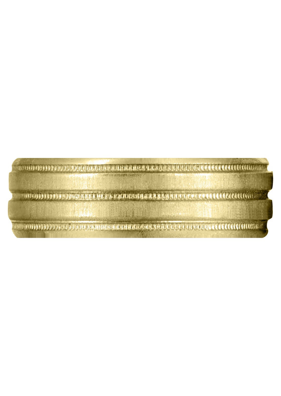 Yellow Gold Carved Simple Mens Wedding Band | Cross Satin Finish (Noah)