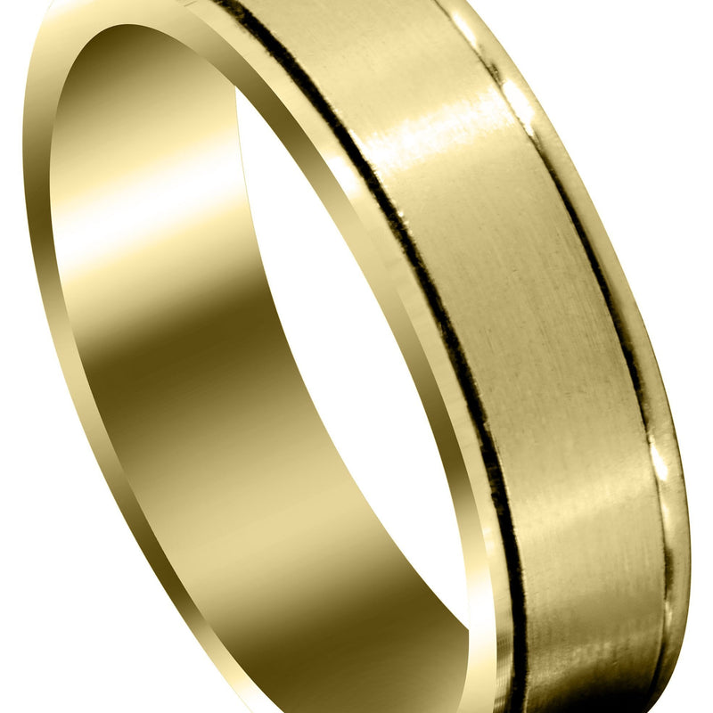 Yellow Gold Carved Simple Mens Wedding Band | Satin Finish (Nathan)