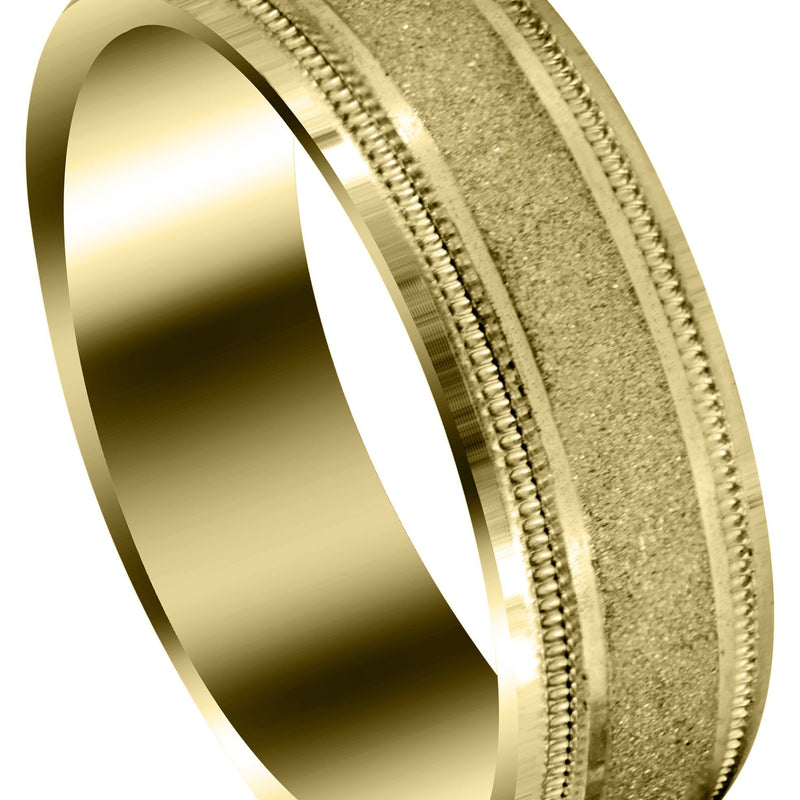 Yellow Gold Carved Simple Mens Wedding Band | Stone Finish (Ryan)